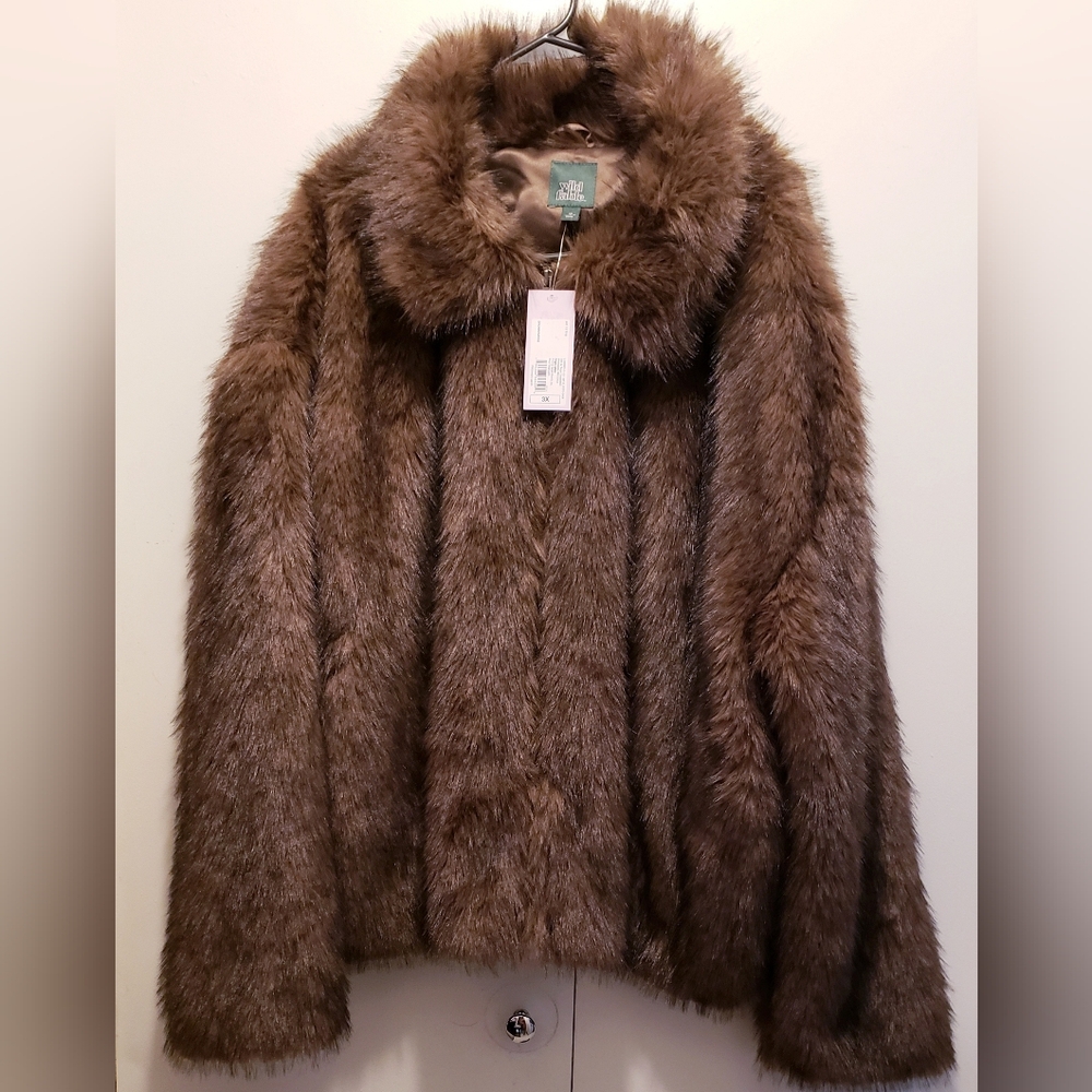 Wild Fable 3X Brown Faux Fur Jacket Plus Size Cozy Sherpa Teddy Coat Full Zip - Picture 5 of 13